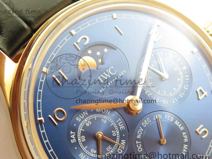 MIROTIME 0304 Premium Portugieser Perpetual Calendar IW503302 RG V9F 1:1 Best Edition Blue Dial on Black Leather Strap A 7098